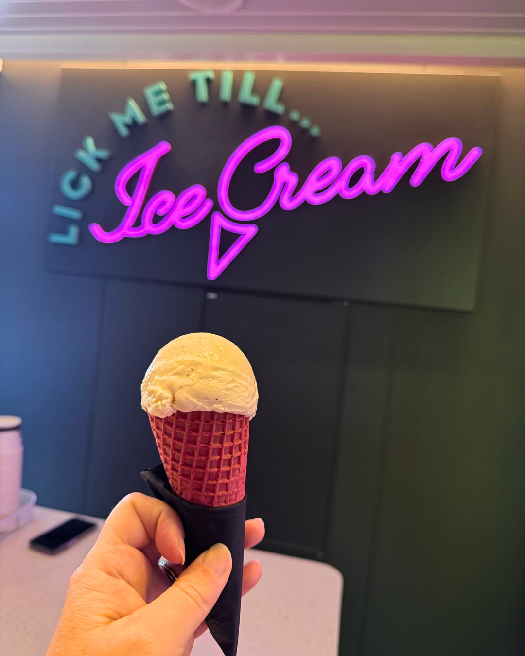 Photo of Ice Cream in from of Virgin Voyage's Ice Cream Shop.